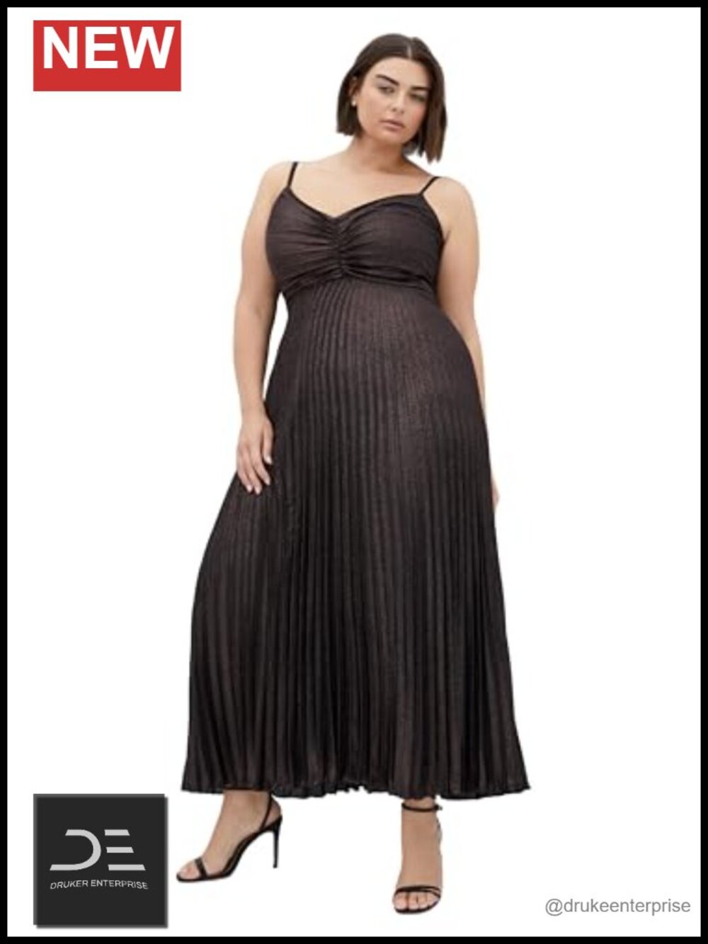 Plus Size Sparkle Maxi Cocktail Dress Pleated V-Neck Formal Gown